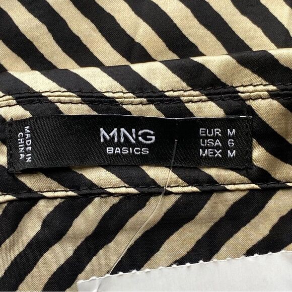 NWT Mango Mondrian Black and Tan Satin Bias Striped Midi Dress 6 - Picture 9 of 15